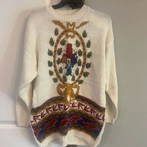 Vintage Cream Sweater with Multicolor Floral Design